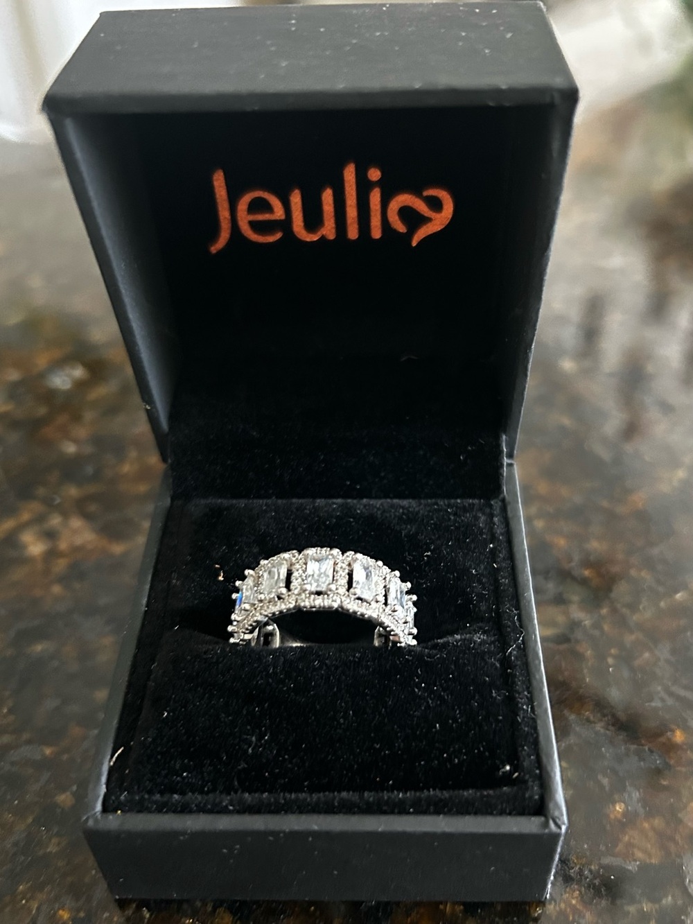 Jeulia Halo Radient Cut Sterling Silver Wedding Band - Picture 8 of 10